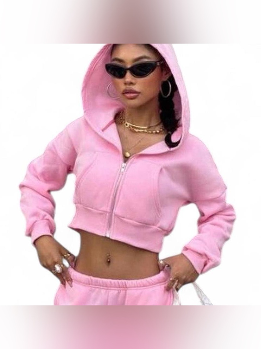 SHEIN Dusty Pink Hooded Zip-Up Sweatshirt